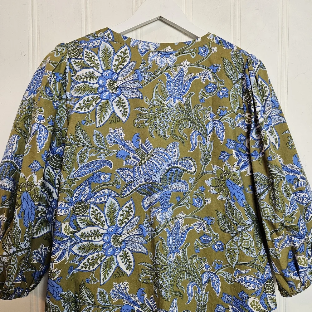 Talbots Petite 14P Floral Poplin Shirtdress Tie Waist Cotton Pockets